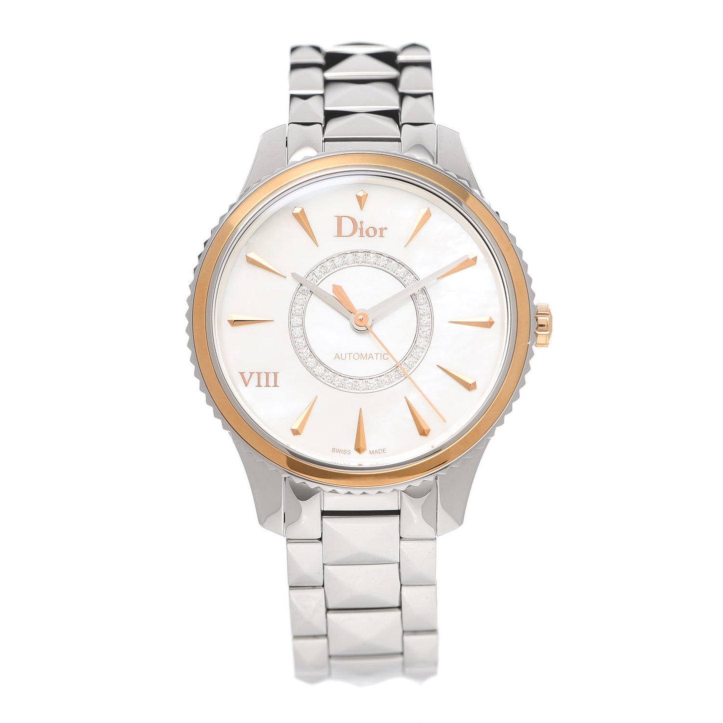 Stainless Steel 18K Rose Gold Diamond Mother of Pearl 36mm Dior VIII Montaigne Automatic Watch
