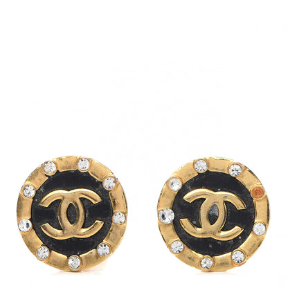 Chanel Crystal CC Round Clip On Earrings Black Gold 1 of 5