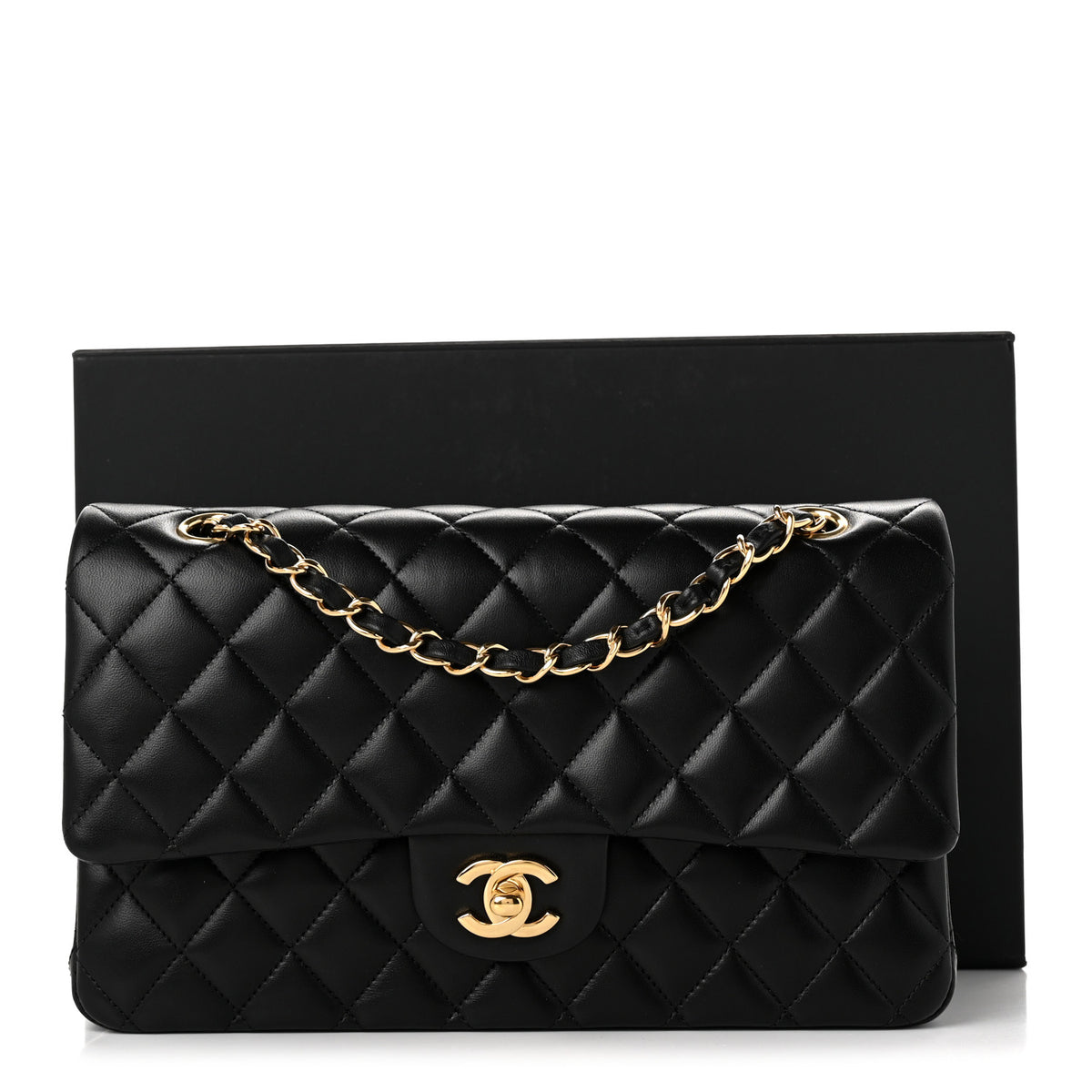 Lambskin Quilted Medium Double Flap Black