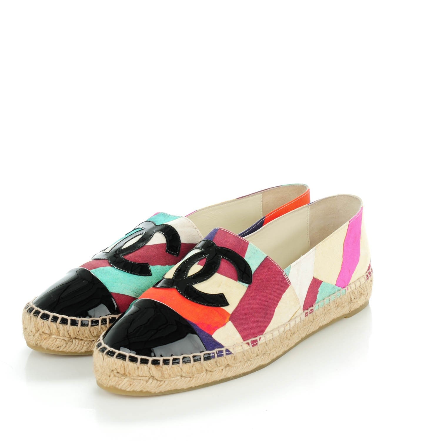 Chanel Fabric Striped Patent CC Espadrilles 39 Multicolor Black 3 of 9