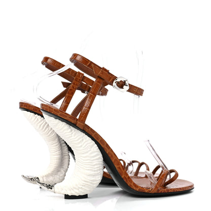 Givenchy Calfskin Crocodile Embossed Horn Sandals 37 Tan 4 of 8