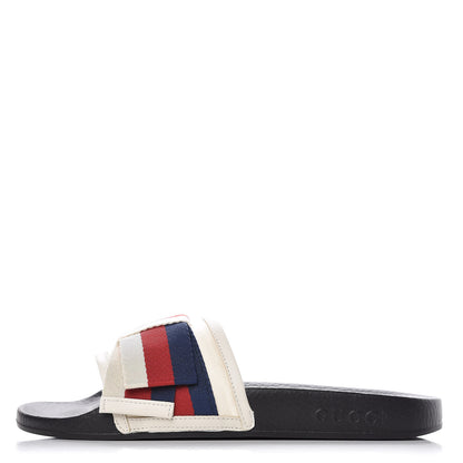 Gucci Satin Web Sylvie Bow Slide Sandals 37 White 1 of 9