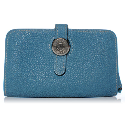 Hermes Togo Dogon Card Case Key Holder Blue Jean 1 of 6