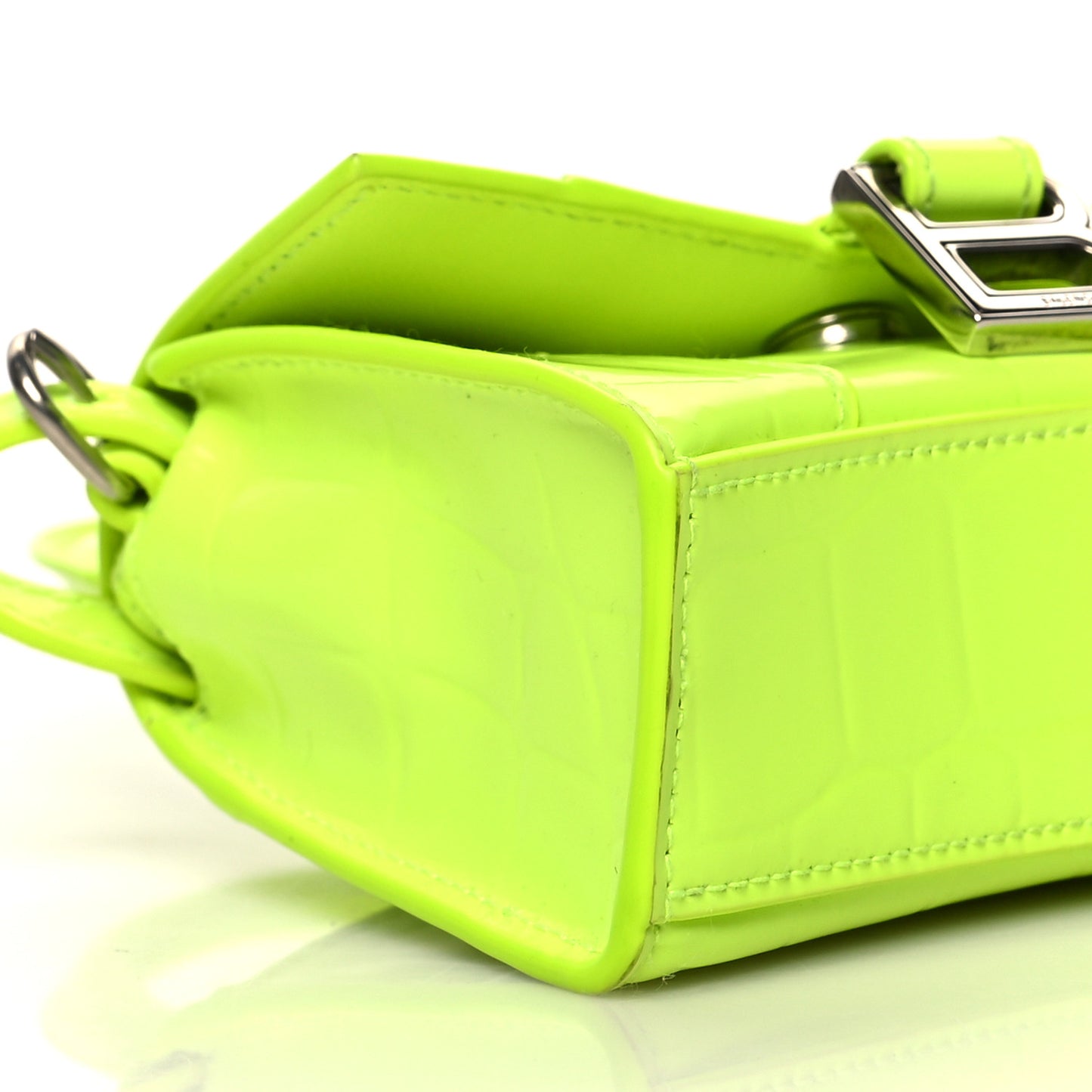 Semi Shiny Calfskin Crocodile Embossed Hourglass Top Handle Bag Mini Fluo Yellow