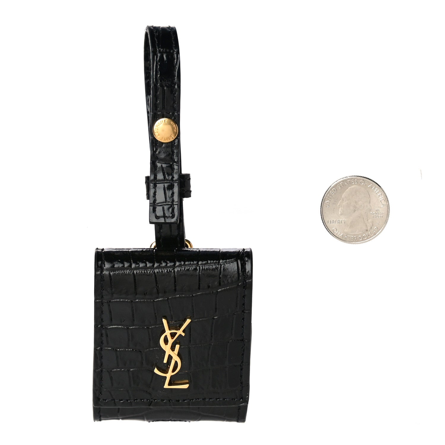 Saint Laurent Calfskin Crocodile Embossed Monogram Airpods Case Black 2 of 6