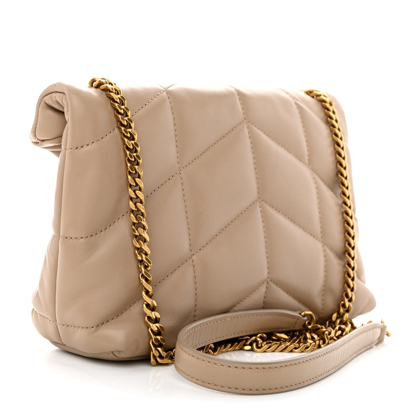 Lambskin Quilted Toy Loulou Puffer Monogram Chain Satchel Dark Beige