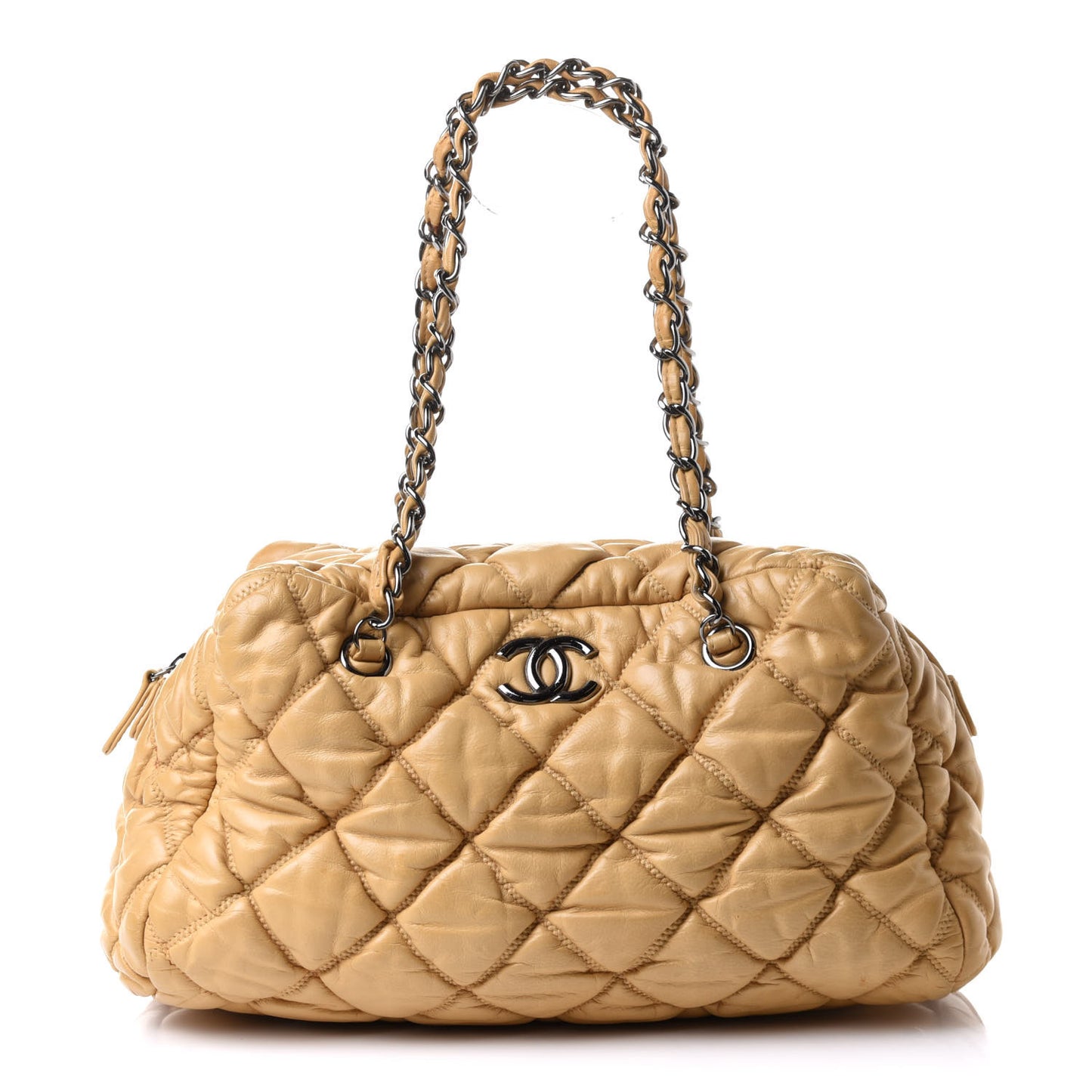 Lambskin Bubble Quilt Bowler Beige