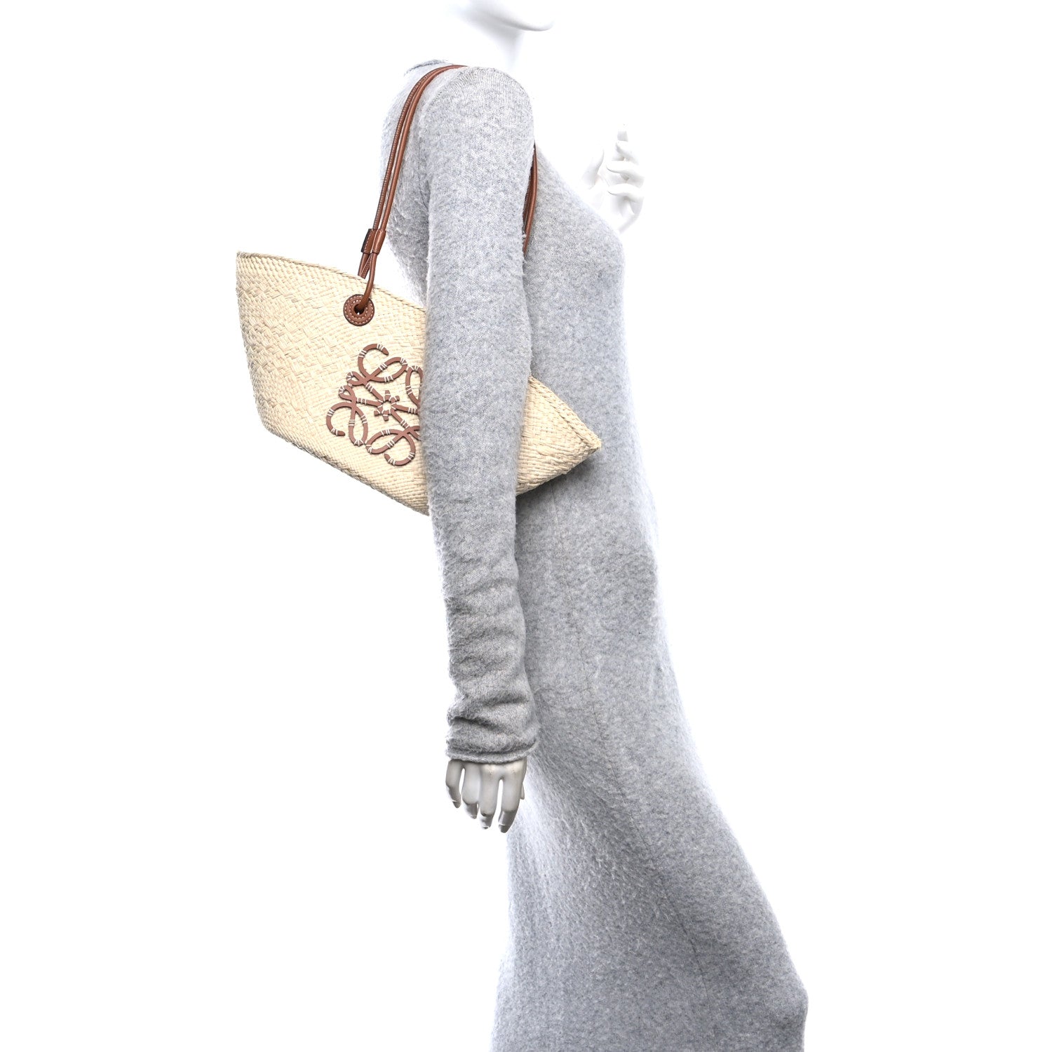 Loewe Calfskin Raffia Paulas Ibiza Small Anagram Basket Tote Bag Natural Tan 2 of 11