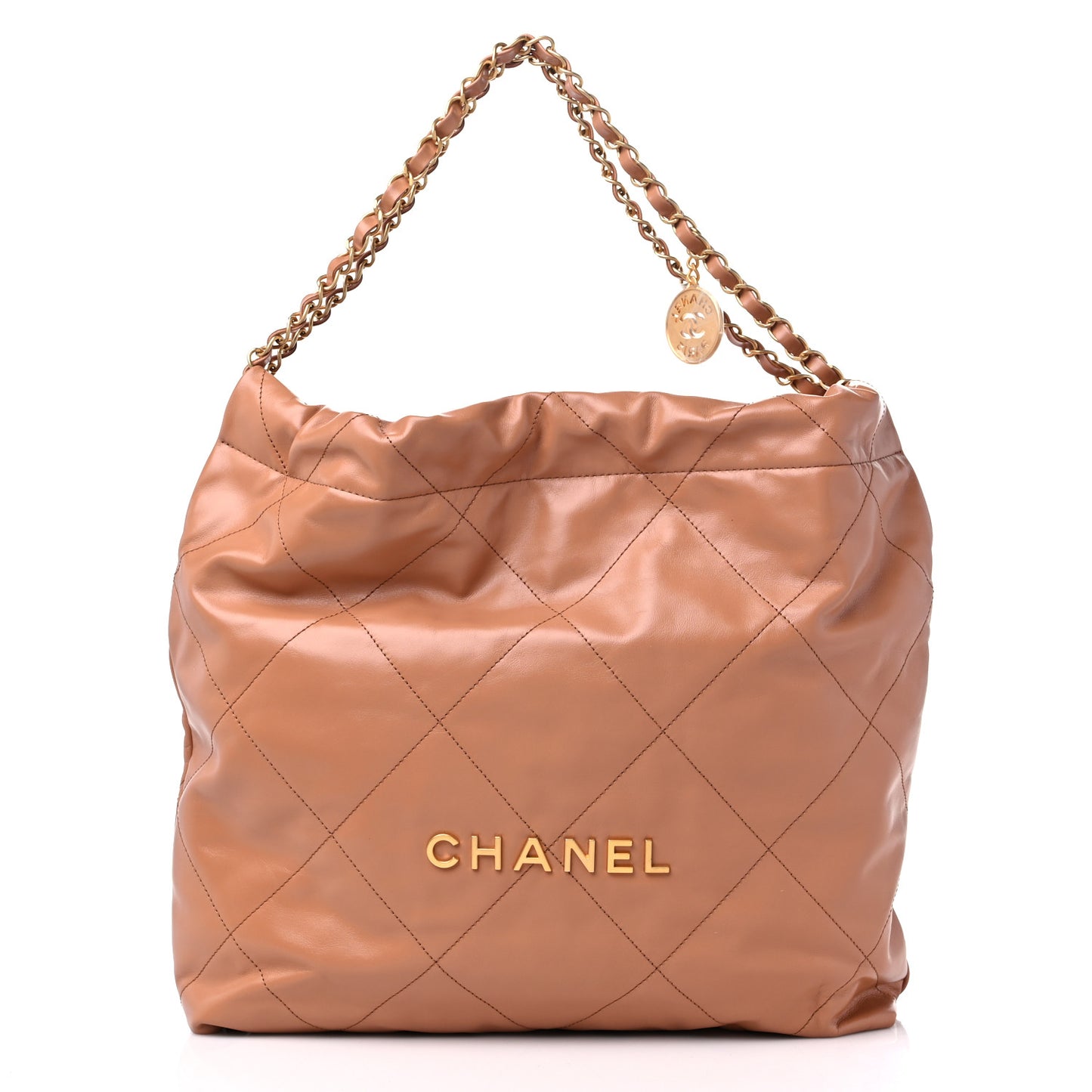 Shiny Calfskin Quilted Chanel 22 Camel