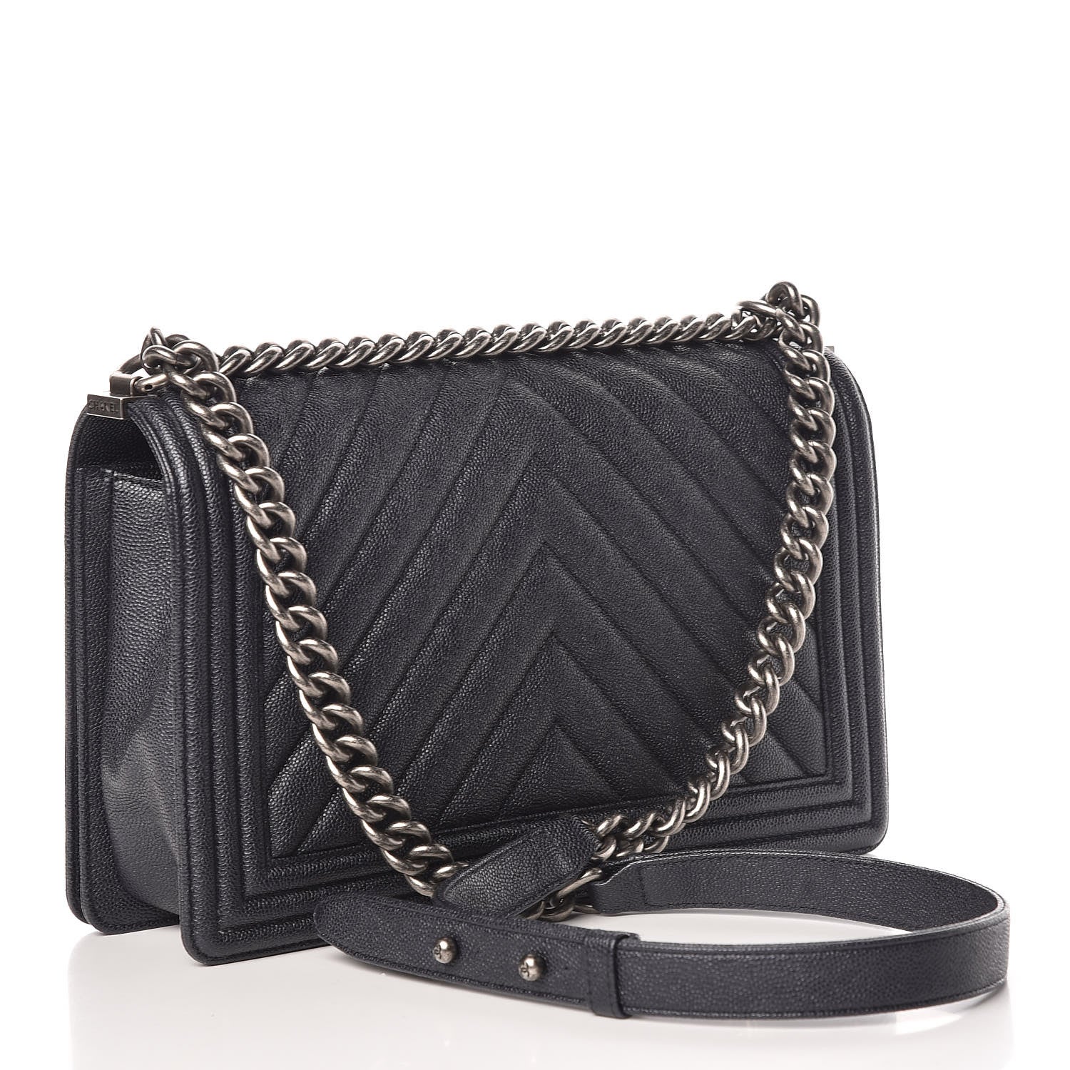 Chanel Caviar Quilted Chevron New Medium Boy Flap Navy 3 of 9