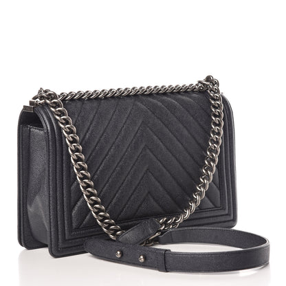 Chanel Caviar Quilted Chevron New Medium Boy Flap Navy 3 of 9