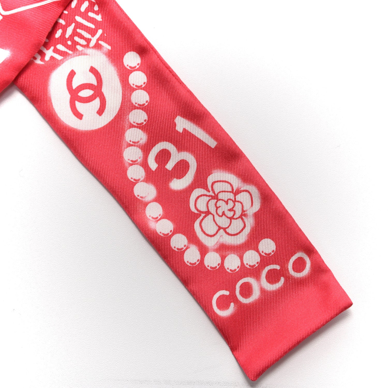 Chanel Silk CC Slim Floral Bandeau Scarf Pink Ivory 3 of 4
