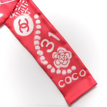 Chanel Silk CC Slim Floral Bandeau Scarf Pink Ivory 3 of 4