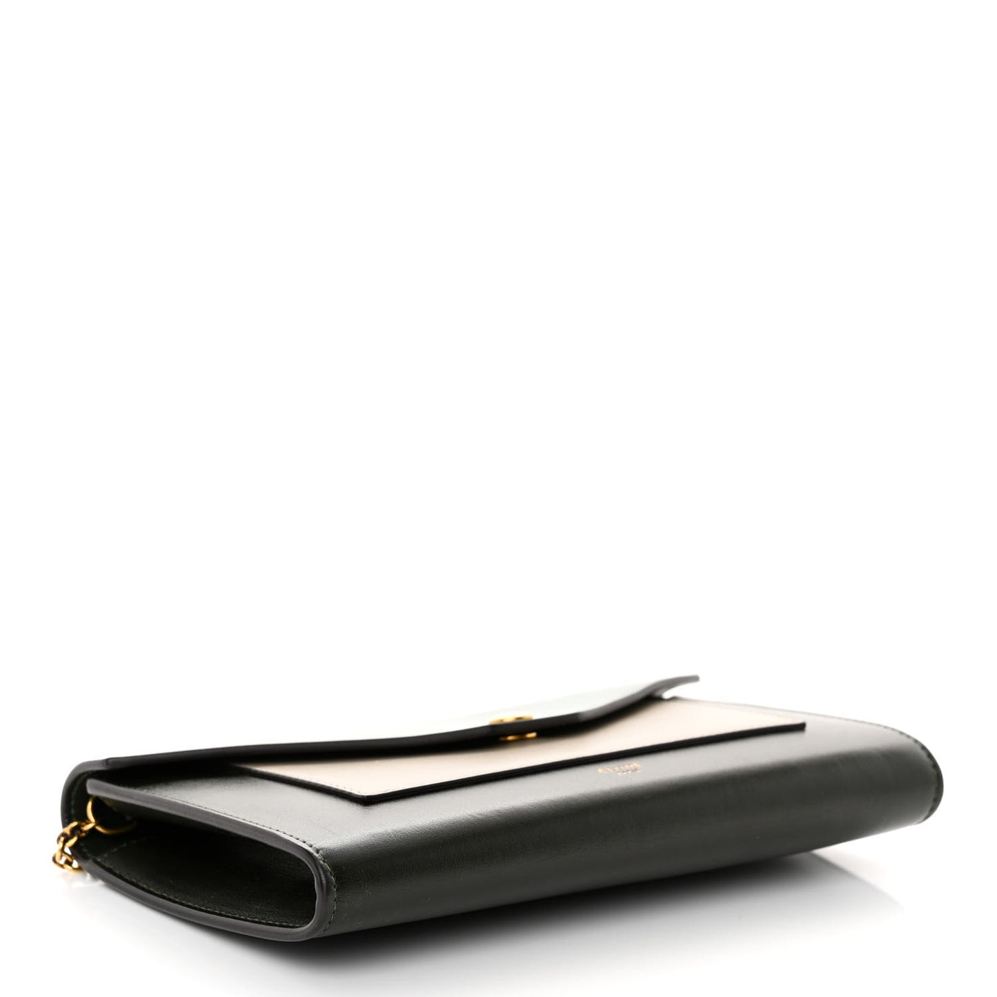 Smooth Calfskin Tri-Color Clutch on a Chain Jade