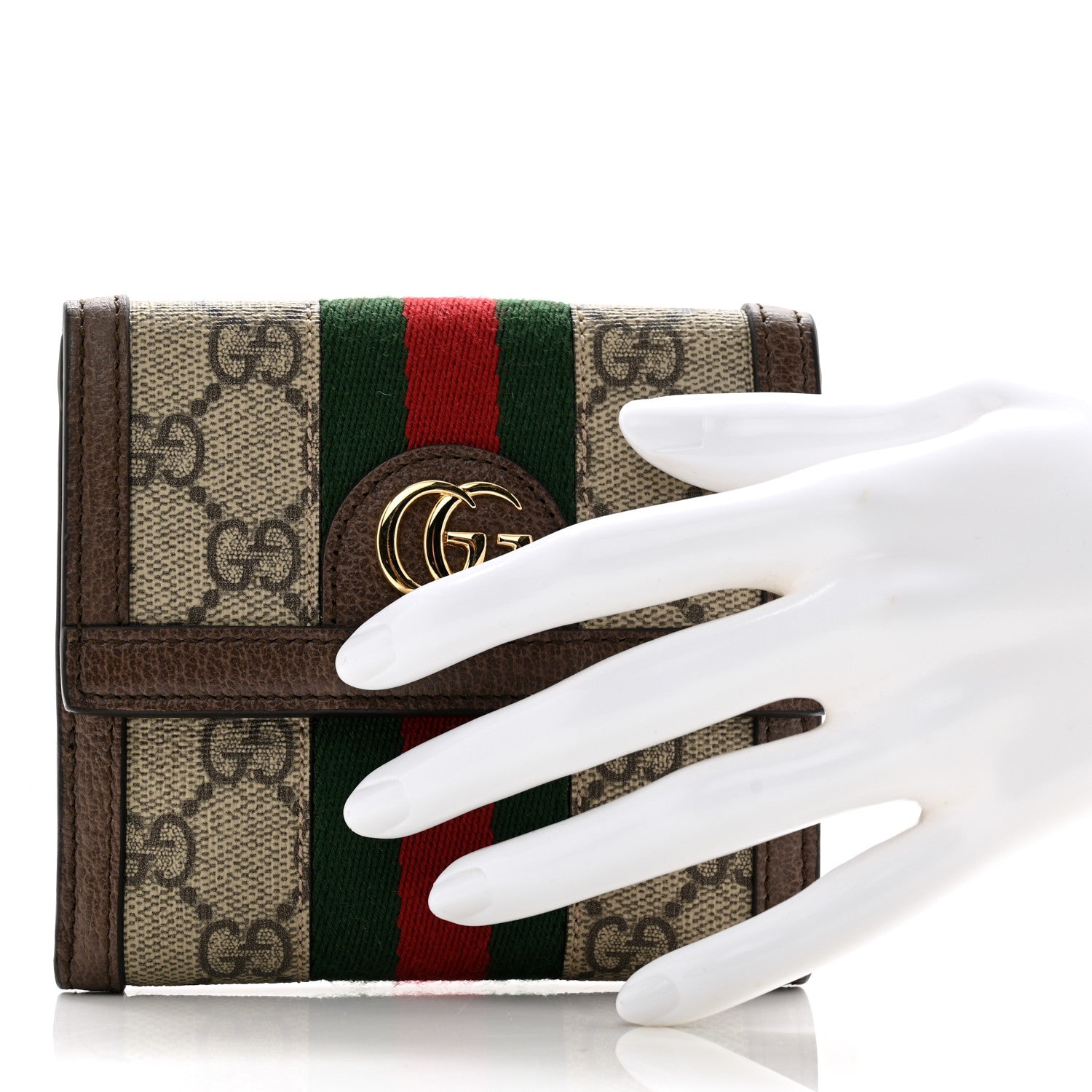 Gucci GG Supreme Monogram Web Ophidia French Flap Wallet Beige New Acero 2 of 10