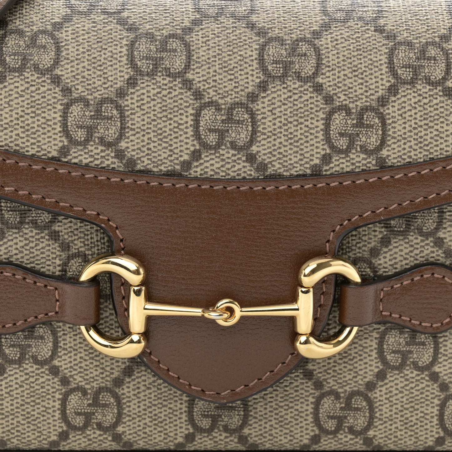 GG Supreme Monogram Mini Horsebit 1955 Shoulder Bag Beige Brown Sugar