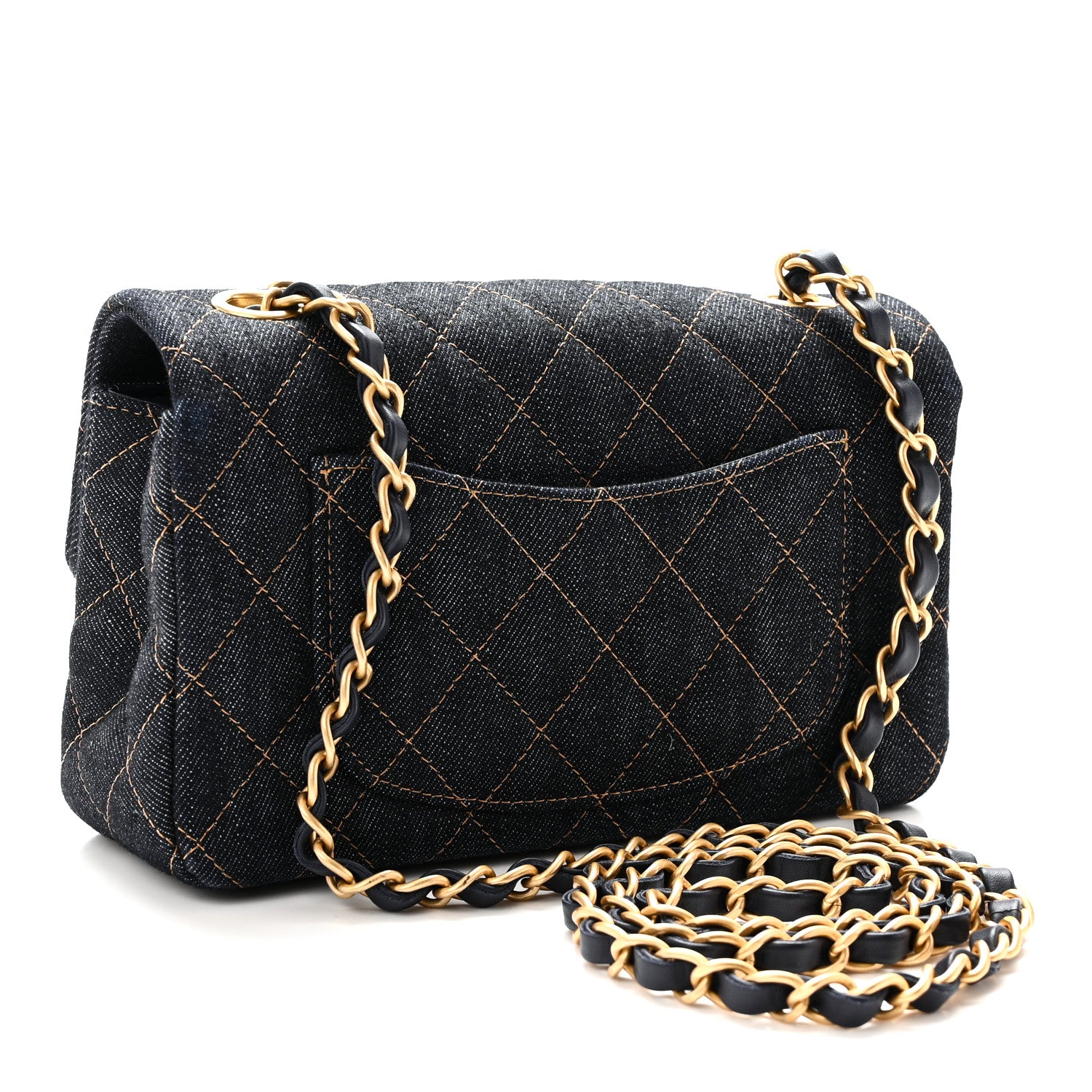 Chanel Denim Quilted Mini Rectangular Flap Dark Blue Orange 3 of 10