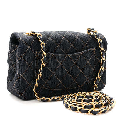 Chanel Denim Quilted Mini Rectangular Flap Dark Blue Orange 3 of 10