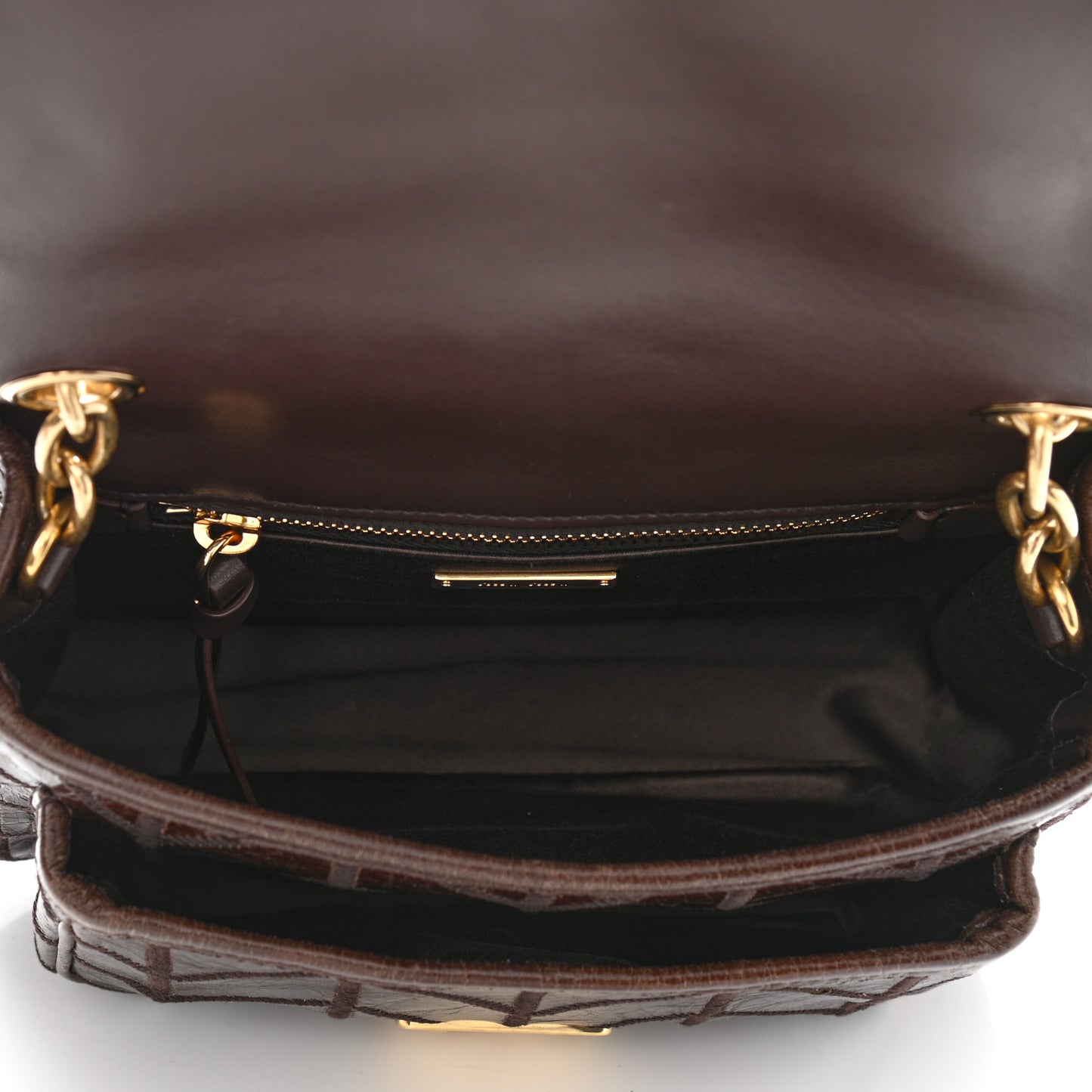 Nappa Chevron Patchwork Flap Brown