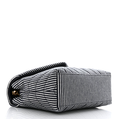 Saint Laurent Striped Denim Y Quilted Monogram Small Loulou Chain Satchel Marine Vintage White 4 of 10