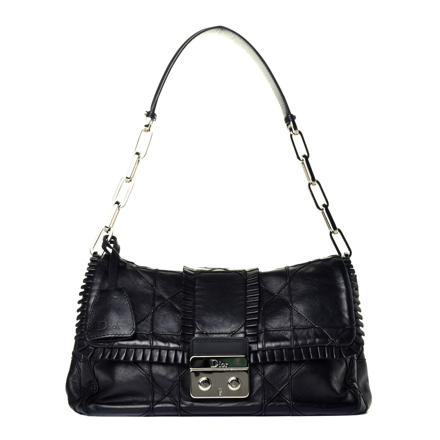 Christian Dior Lambskin Cannage Ruffle New Lock Flap Black 1 of 10