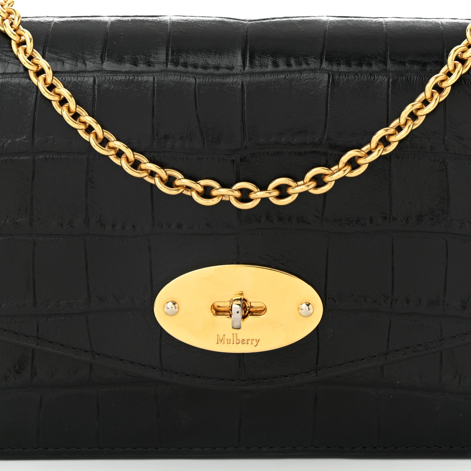 Mulberry Crocodile Embossed Calfskin Small Darley Black 7 of 10