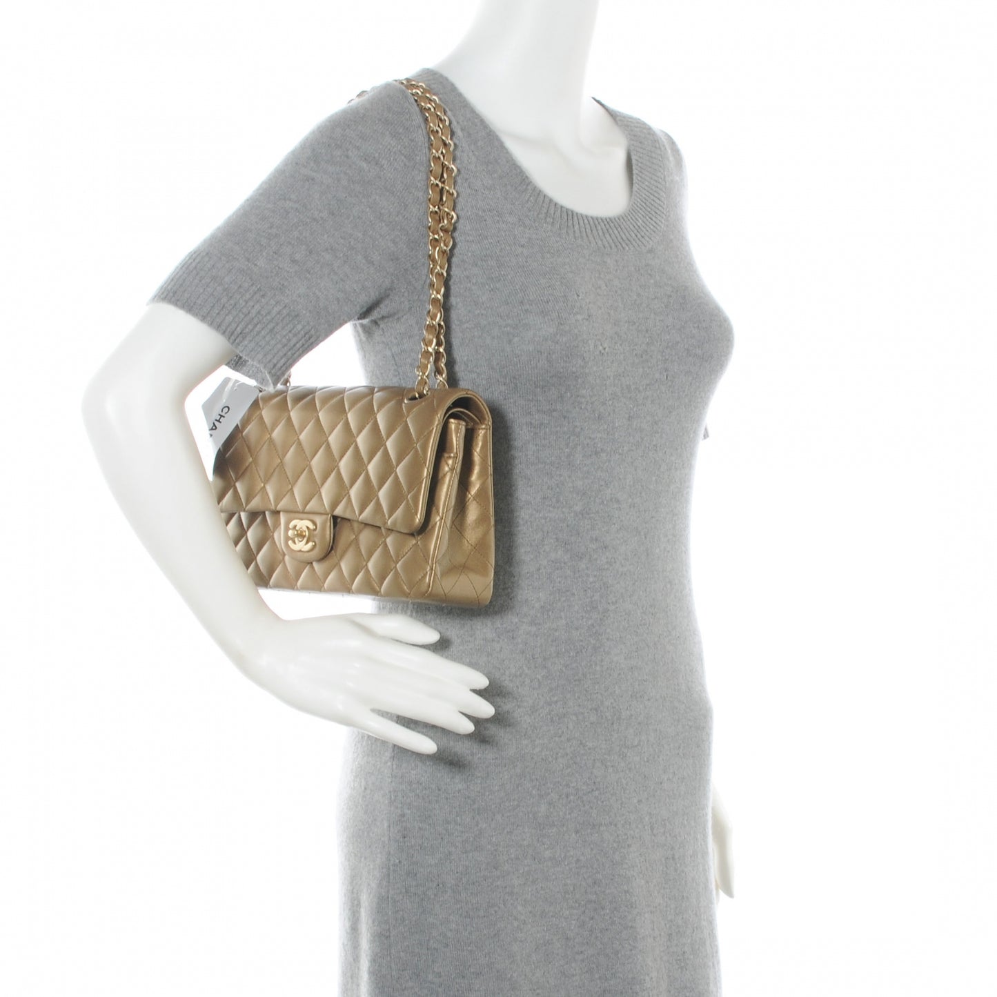 Lambskin Medium Double Flap Metallic Khaki