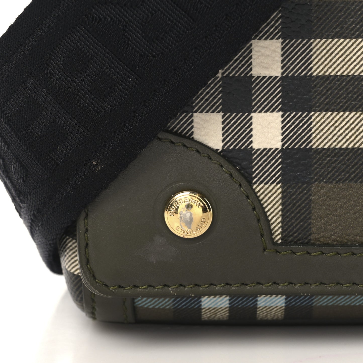 Coated Canvas Calfskin Vintage Check Note Top Handle Shoulder Bag Olive Green