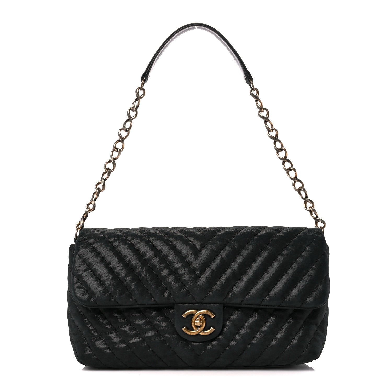 Chanel Iridescent Calfskin Surpique Chevron Large Flap Black 1 of 12