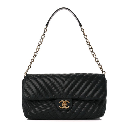 Chanel Iridescent Calfskin Surpique Chevron Large Flap Black 1 of 12