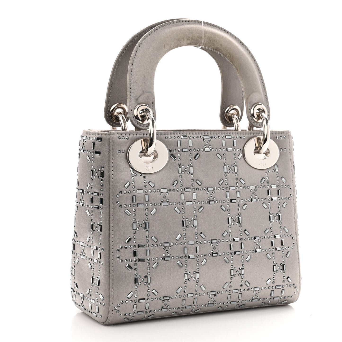 Satin Crystal Cannage Mini Lady Dior Gray