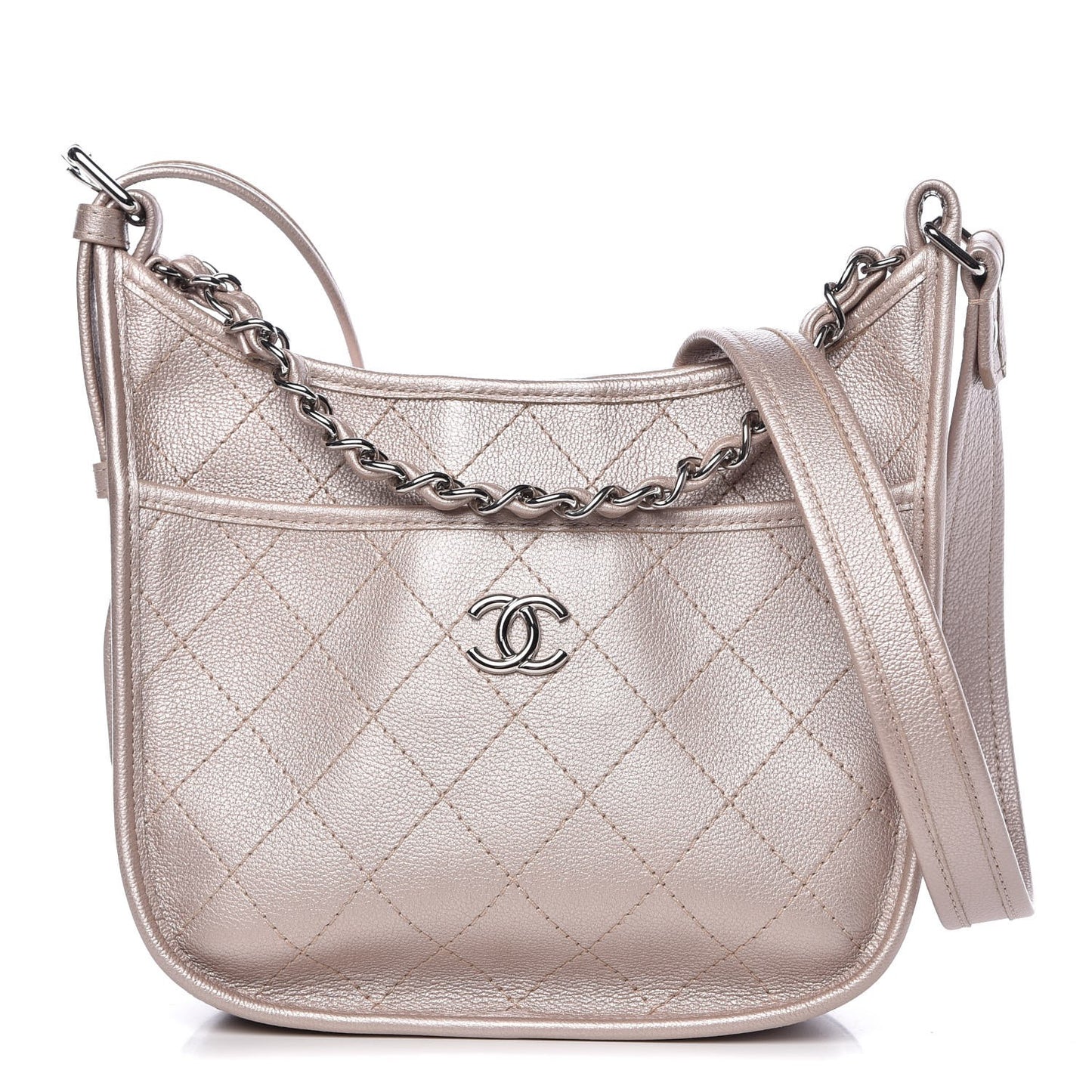 Metallic Calfskin Quilted Jungle Stroll Hobo Gold