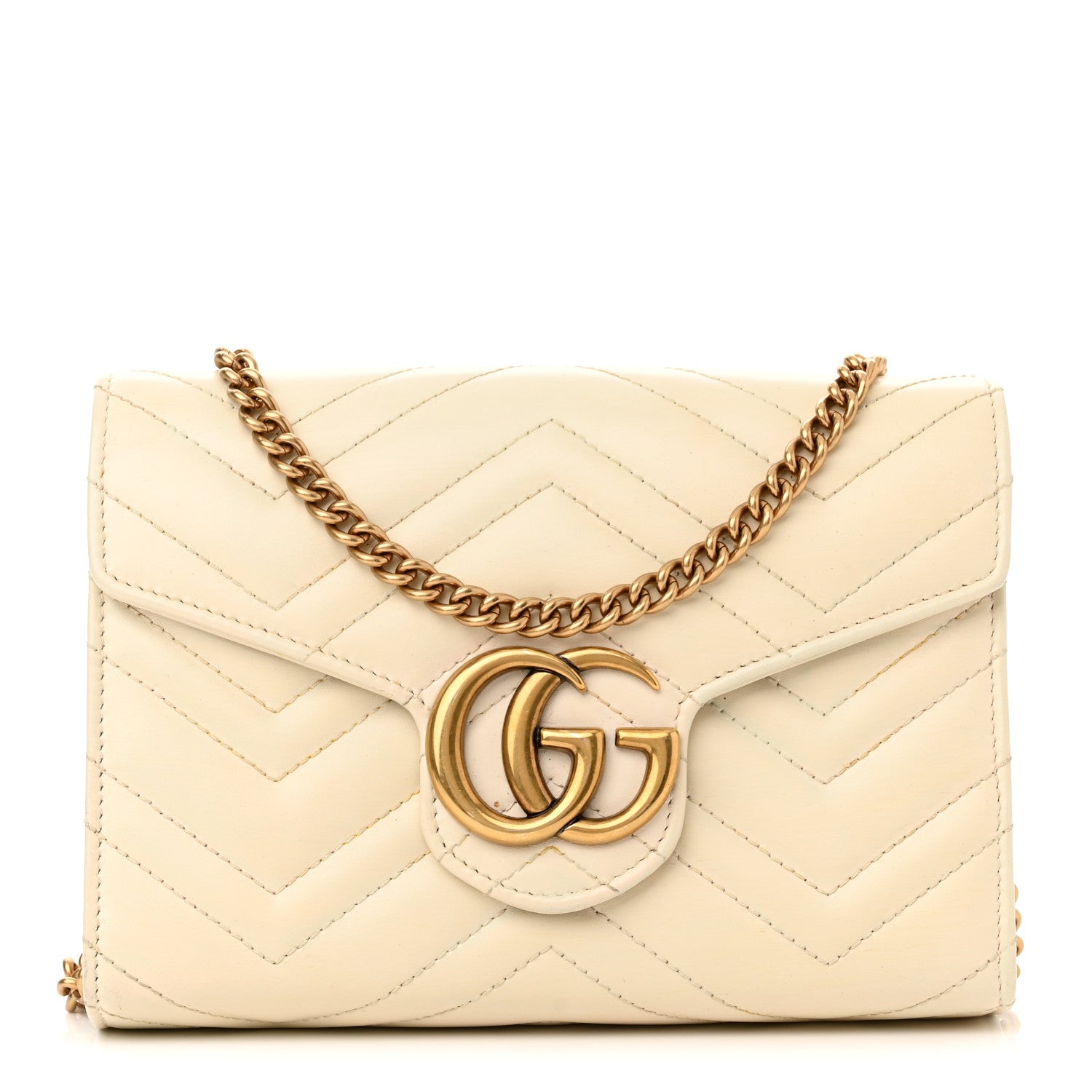 Gucci Calfskin Matelasse GG Marmont Chain Wallet Mystic White 1 of 10