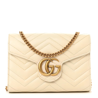 Gucci Calfskin Matelasse GG Marmont Chain Wallet Mystic White 1 of 10