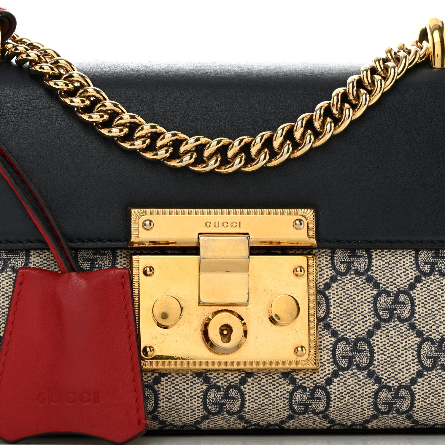 Gucci GG Supreme Monogram Moon Calfskin Small Padlock Shoulder Bag Beige Blue Mystic White Hibiscus Red 8 of 12
