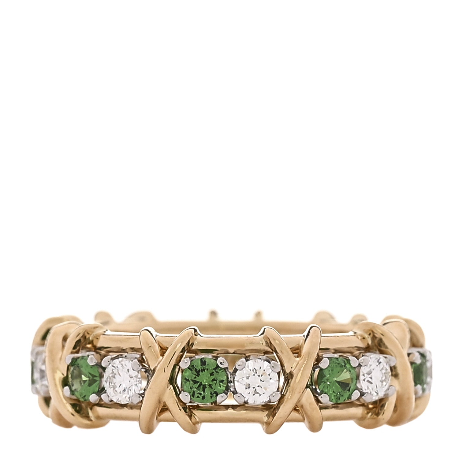 Tiffany 18K Yellow Gold Platinum Diamond Tsavorite Schlumberger Sixteen Stone Ring 60 9 1 of 5