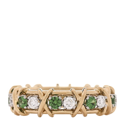 Tiffany 18K Yellow Gold Platinum Diamond Tsavorite Schlumberger Sixteen Stone Ring 60 9 1 of 5