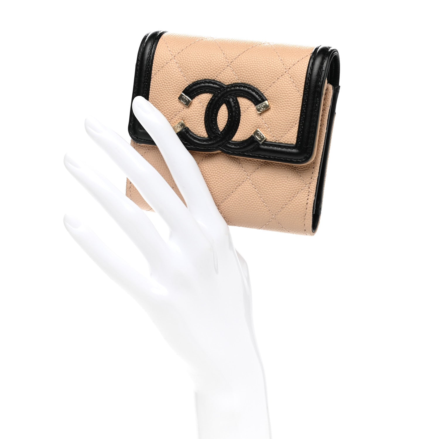 Chanel Caviar Quilted Filigree Flap Wallet Beige Black 2 of 9