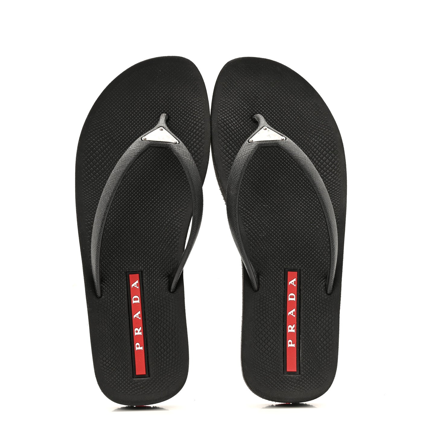 Saffiano Rubber Metal Triangle Thong Sandals 37 Black