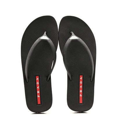 Prada Saffiano Rubber Metal Triangle Thong Sandals 37 Black 2 of 12