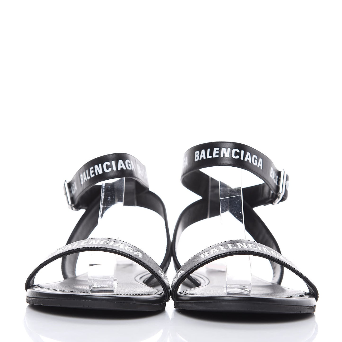 Calfskin Allover Logo Flat Sandals 38 Black White