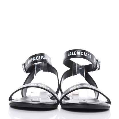 Balenciaga Calfskin Allover Logo Flat Sandals 38 Black White 2 of 8