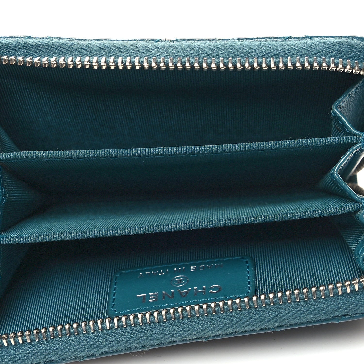 Chanel Caviar Quilted Zip Coin Purse Wallet Dark Turquoise 5 of 9