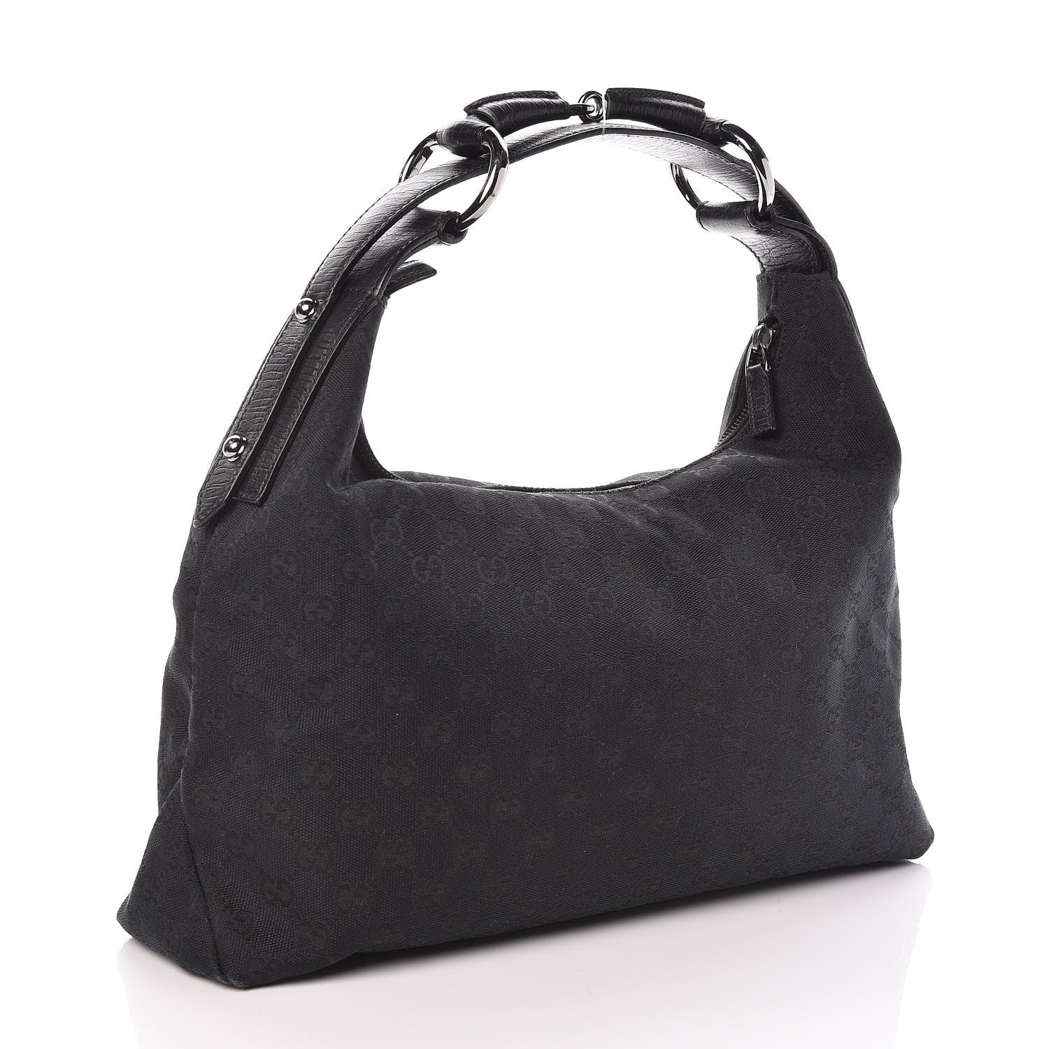 Gucci Monogram Medium Horsebit Chain Hobo Black 3 of 9