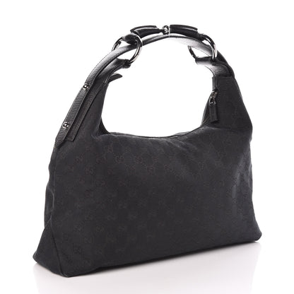 Gucci Monogram Medium Horsebit Chain Hobo Black 3 of 9