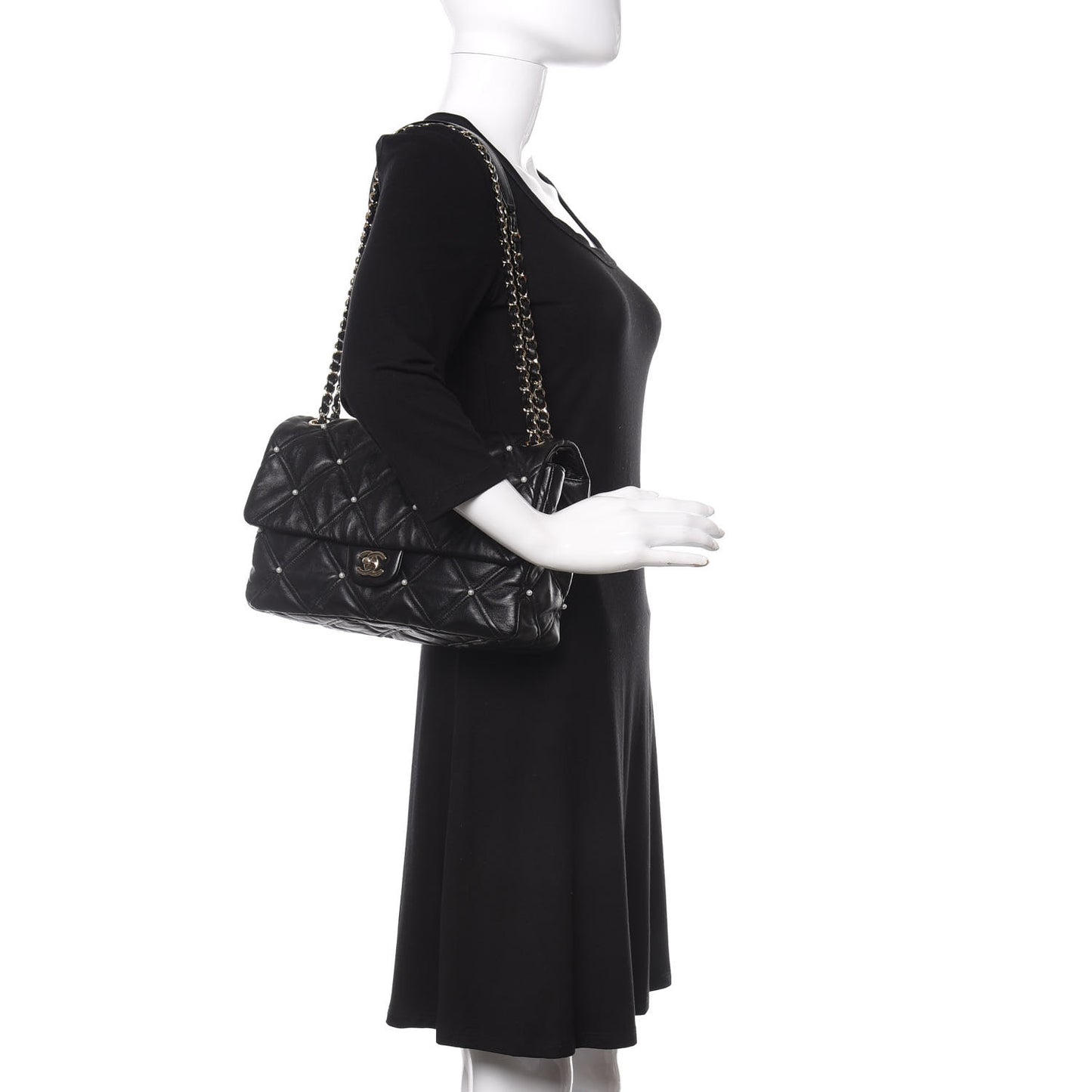 Lambskin Quilted Pearl Studded Flap Black