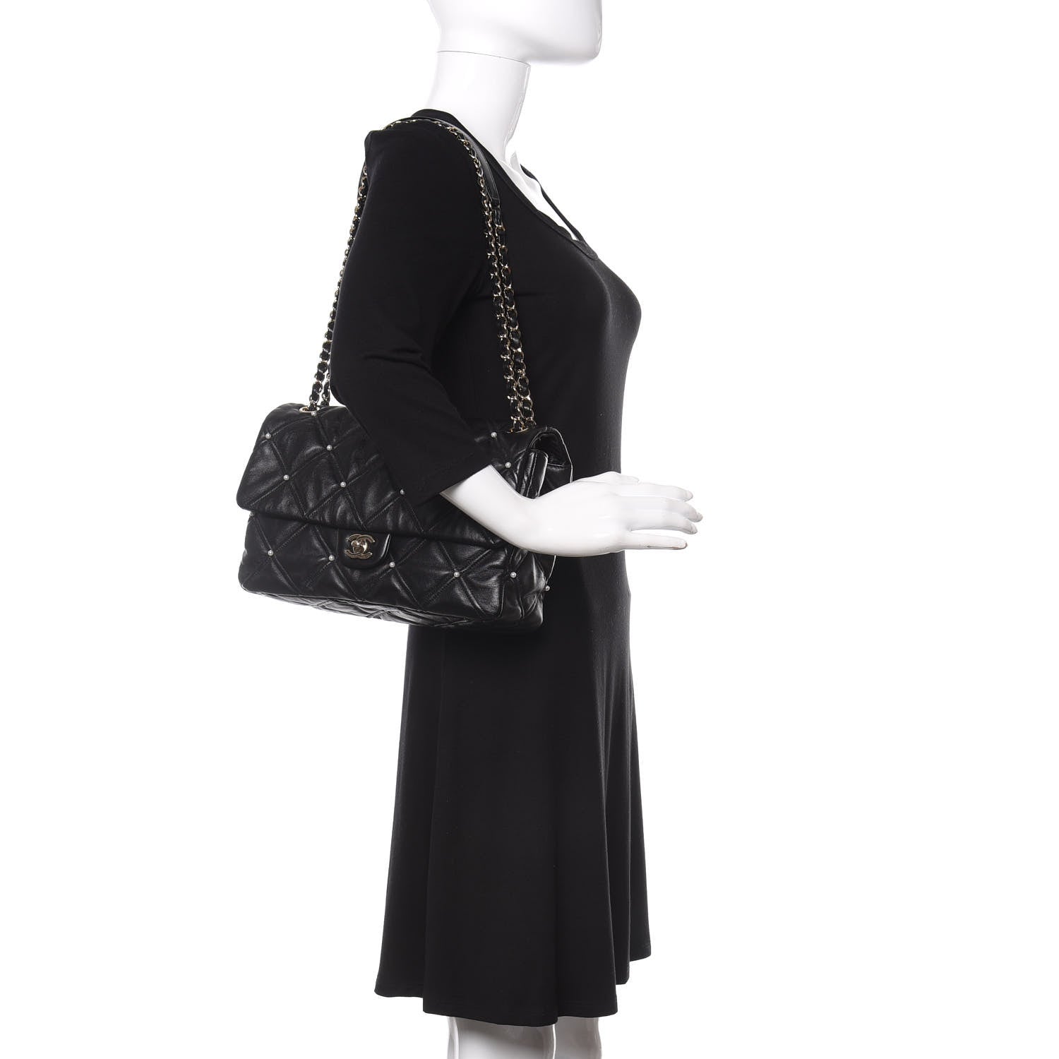 Chanel Lambskin Quilted Pearl Studded Flap Black 2 of 10