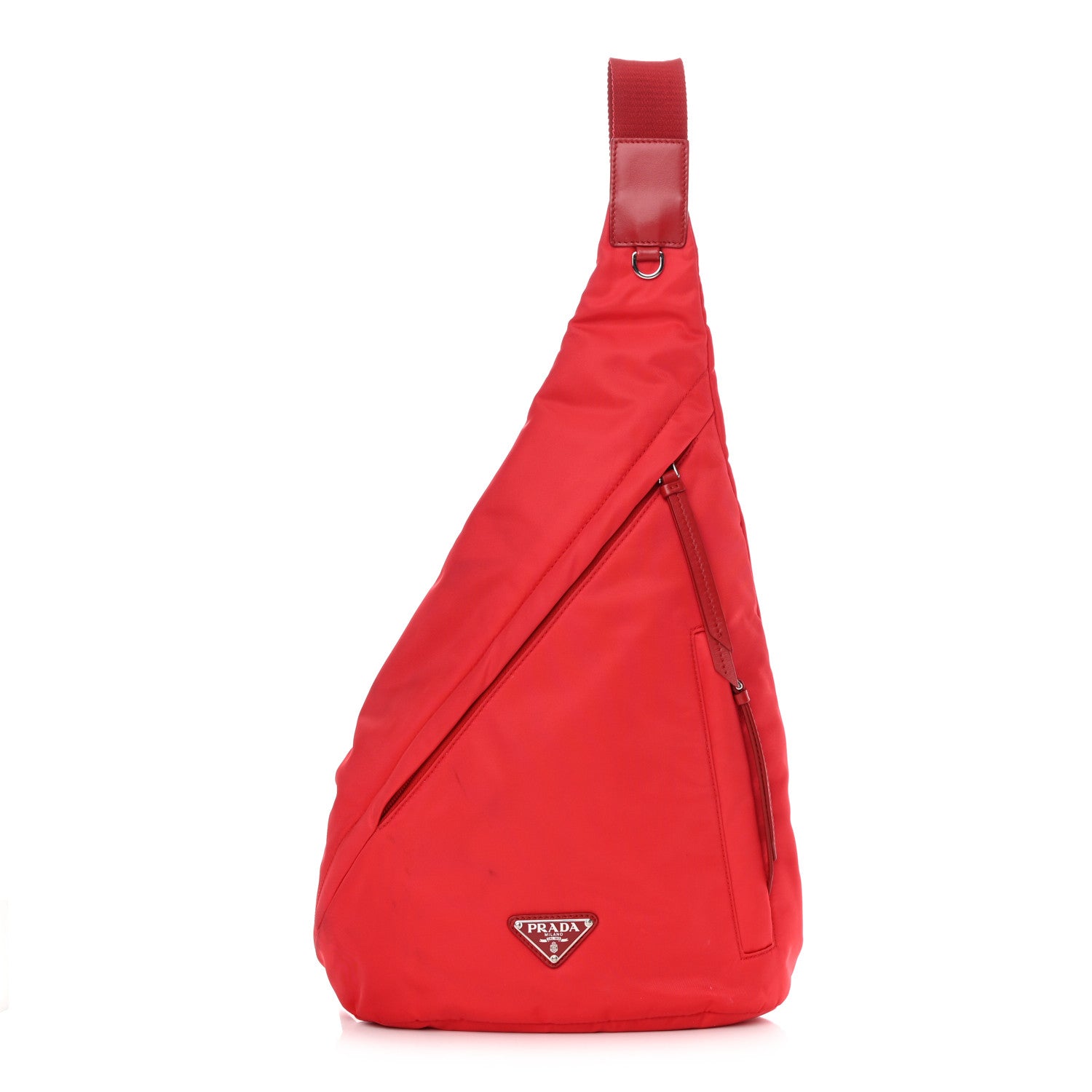 Prada Re-Nylon Vitello Metal Triangle Logo Sling Backpack Rosso 1 of 15