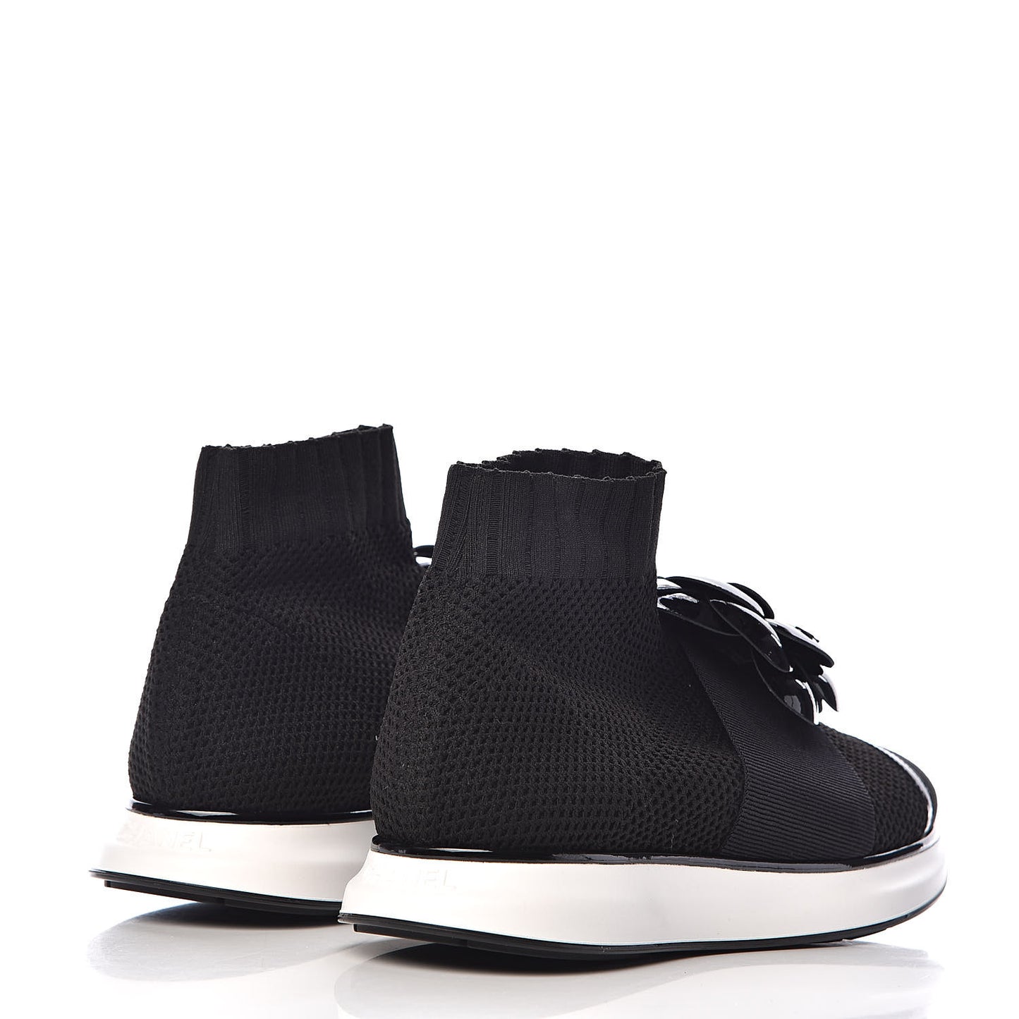 Knit Patent Calfskin Womens High Top Camellia Sneakers 36.5 Black