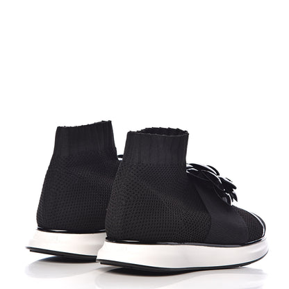 Chanel Knit Patent Calfskin Womens High Top Camellia Sneakers 36.5 Black 4 of 9